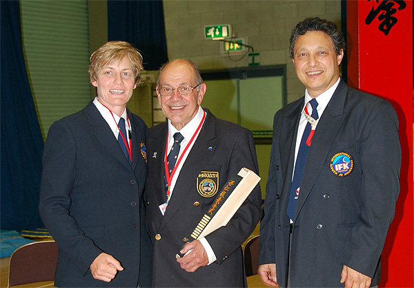 Senpai Jenny Fuller, Hanshi, and Shaharin Yussof with 10th dan